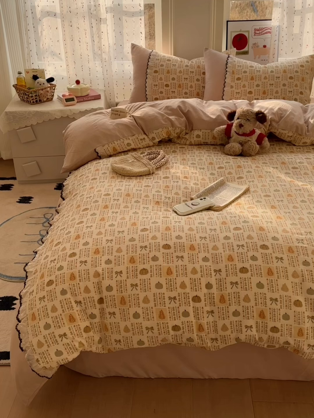 91家纺网 家纺一手货源 找家纺 贝凯瑞 2026新款小花边水洗棉绣花ins小清新床单床裙床笠四件套 水果派对