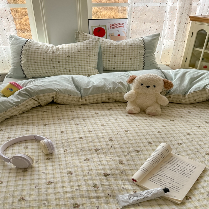 91家纺网 家纺一手货源 找家纺 贝凯瑞 2026新款小花边水洗棉绣花ins小清新床单床裙床笠四件套 佐伊