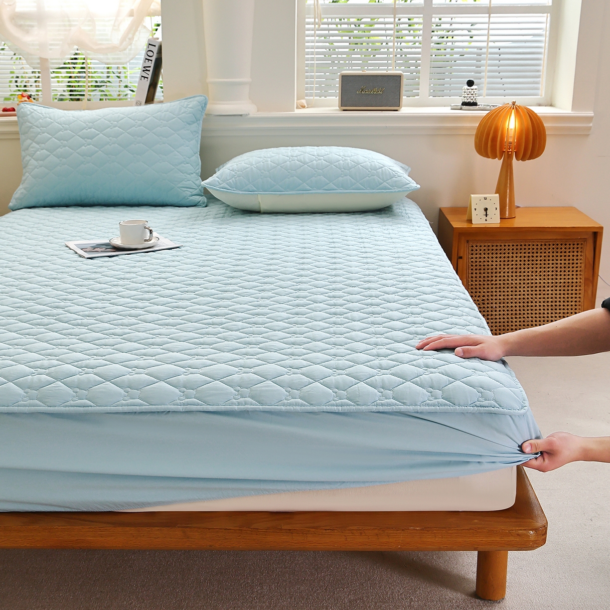 91家纺网 家纺一手货源 找家纺 （总）彩亿家纺 2026新款亲肤柔软13372纯棉床笠三件套床垫保护套-小熊