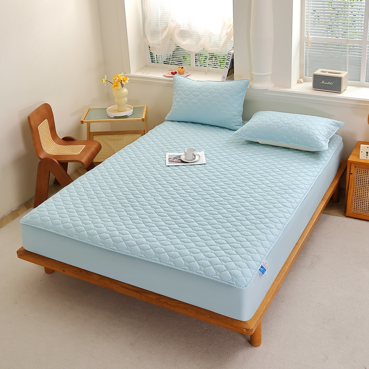 91家纺网 家纺一手货源 找家纺 彩亿家纺 2026新款亲肤柔软13372纯棉床笠三件套床垫保护套-小熊 小熊-丹青蓝