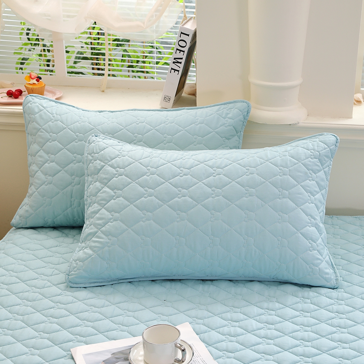 91家纺网 家纺一手货源 找家纺 彩亿家纺 2026新款亲肤柔软13372纯棉床笠三件套床垫保护套-小熊 小熊-丹青蓝