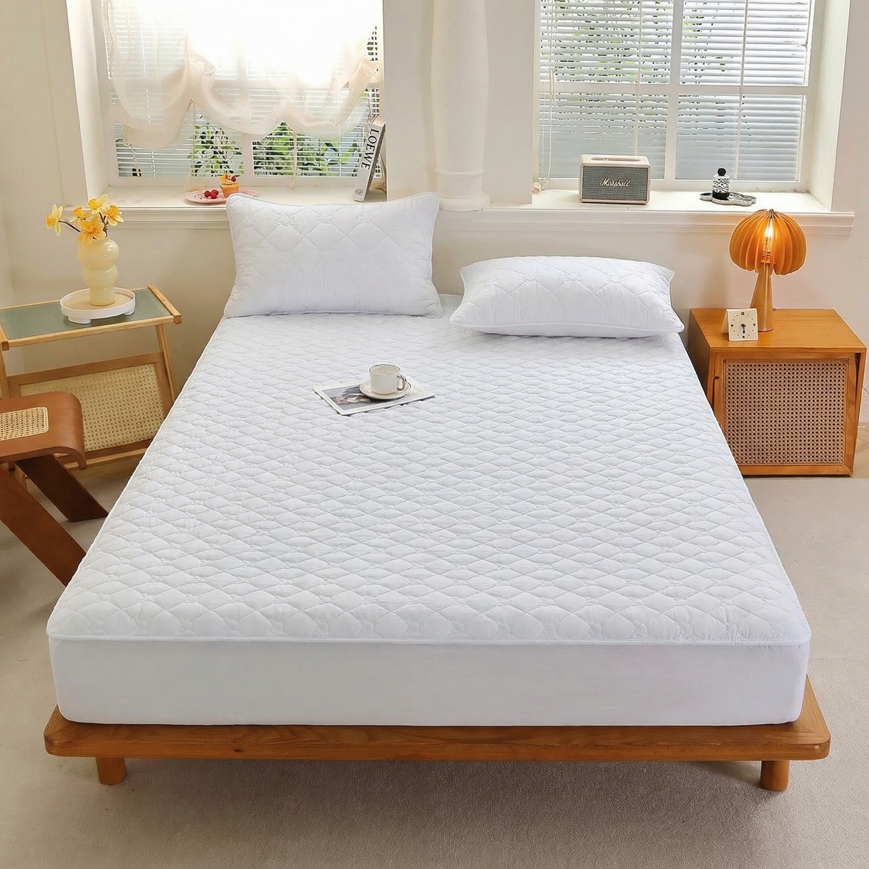 彩亿家纺 2026新款亲肤柔软13372纯棉床笠三件套床垫保护套-小熊 小熊-贵族白