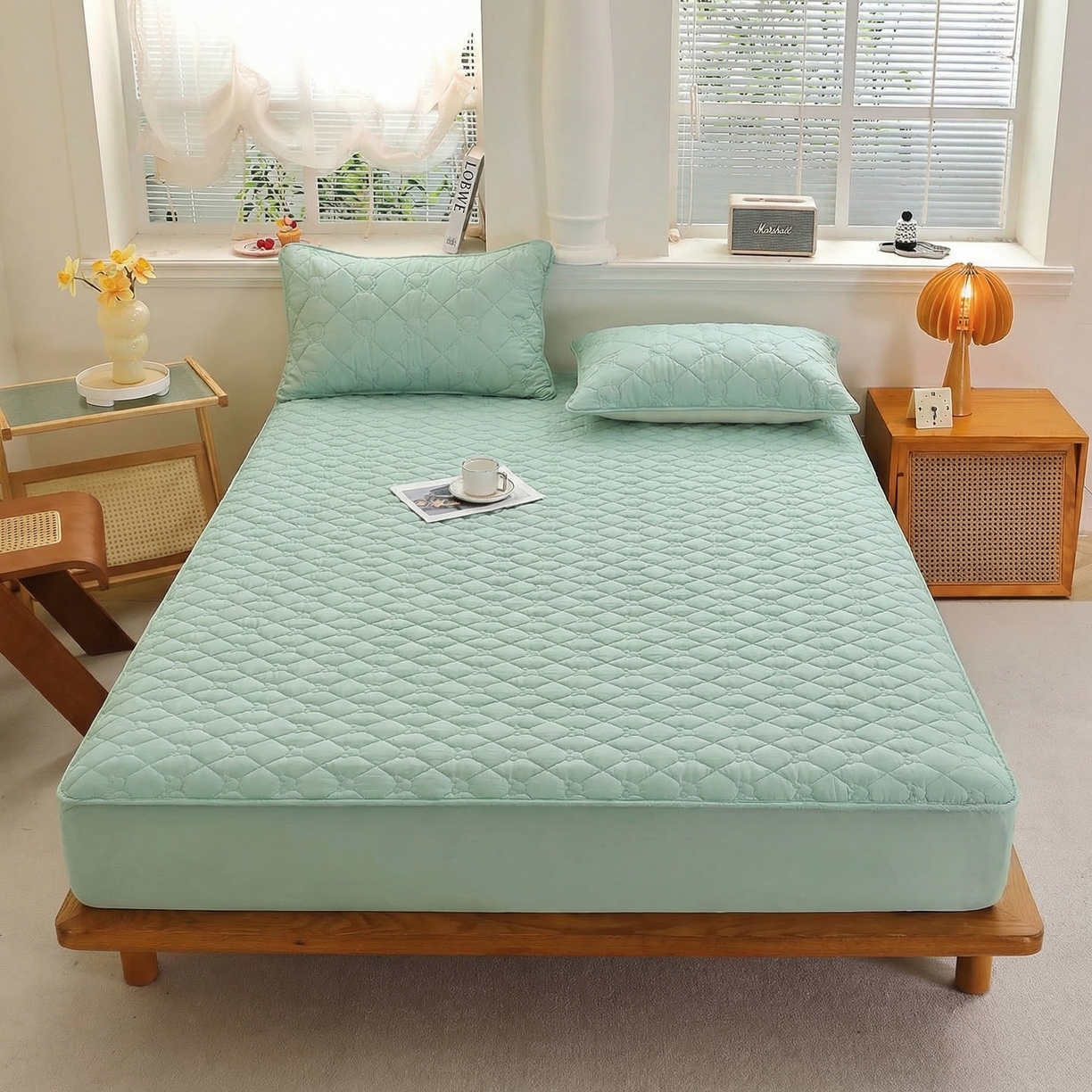 91家纺网 家纺一手货源 找家纺 （总）彩亿家纺 2026新款亲肤柔软13372纯棉床笠三件套床垫保护套-小熊