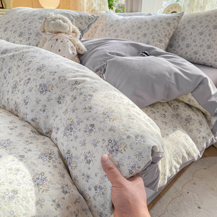 91家纺网 家纺一手货源 找家纺 豫见家纺 2026新款古法水洗仿棉云感纱四件套 小幸福