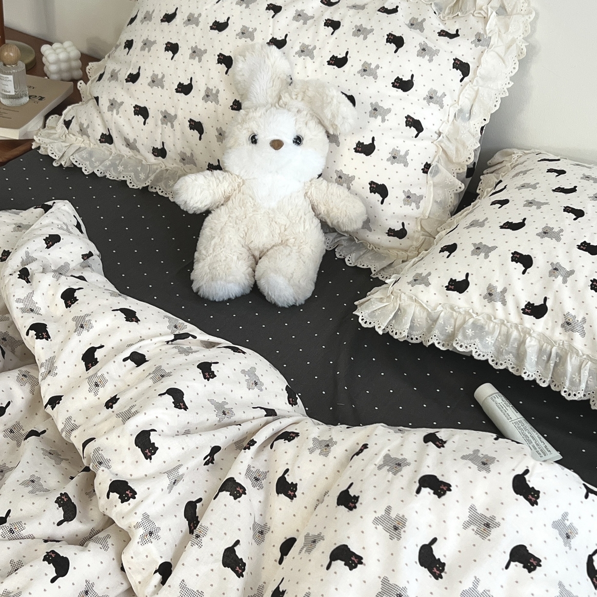 91家纺网 家纺一手货源 找家纺 （总）荣轩家居 2026新款韩式浪漫花边工艺款全棉纯棉双层纱四件套（铺床版）