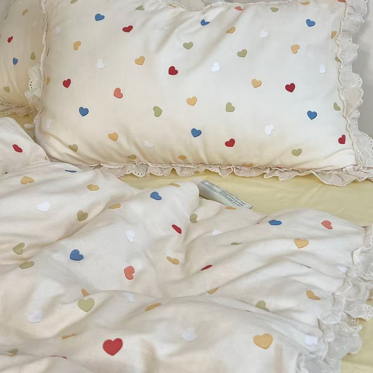 91家纺网 家纺一手货源 找家纺 荣轩家居 2026新款韩式浪漫花边工艺款全棉纯棉双层纱四件套（铺床版） 小甜心