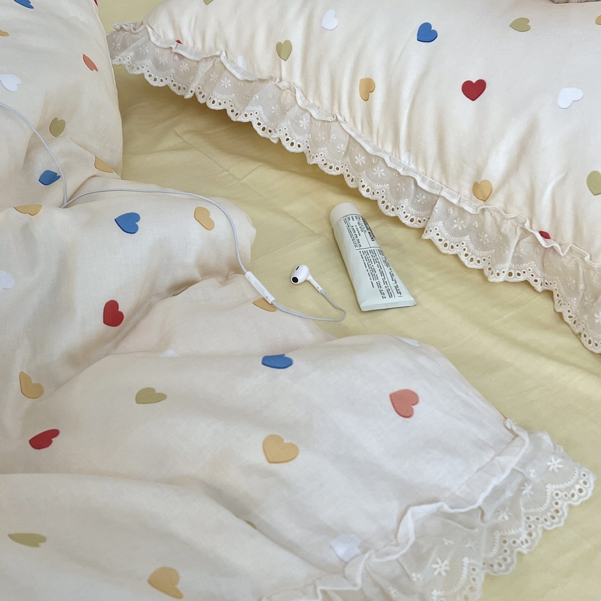 91家纺网 家纺一手货源 找家纺 荣轩家居 2026新款韩式浪漫花边工艺款全棉纯棉双层纱四件套（铺床版） 小甜心