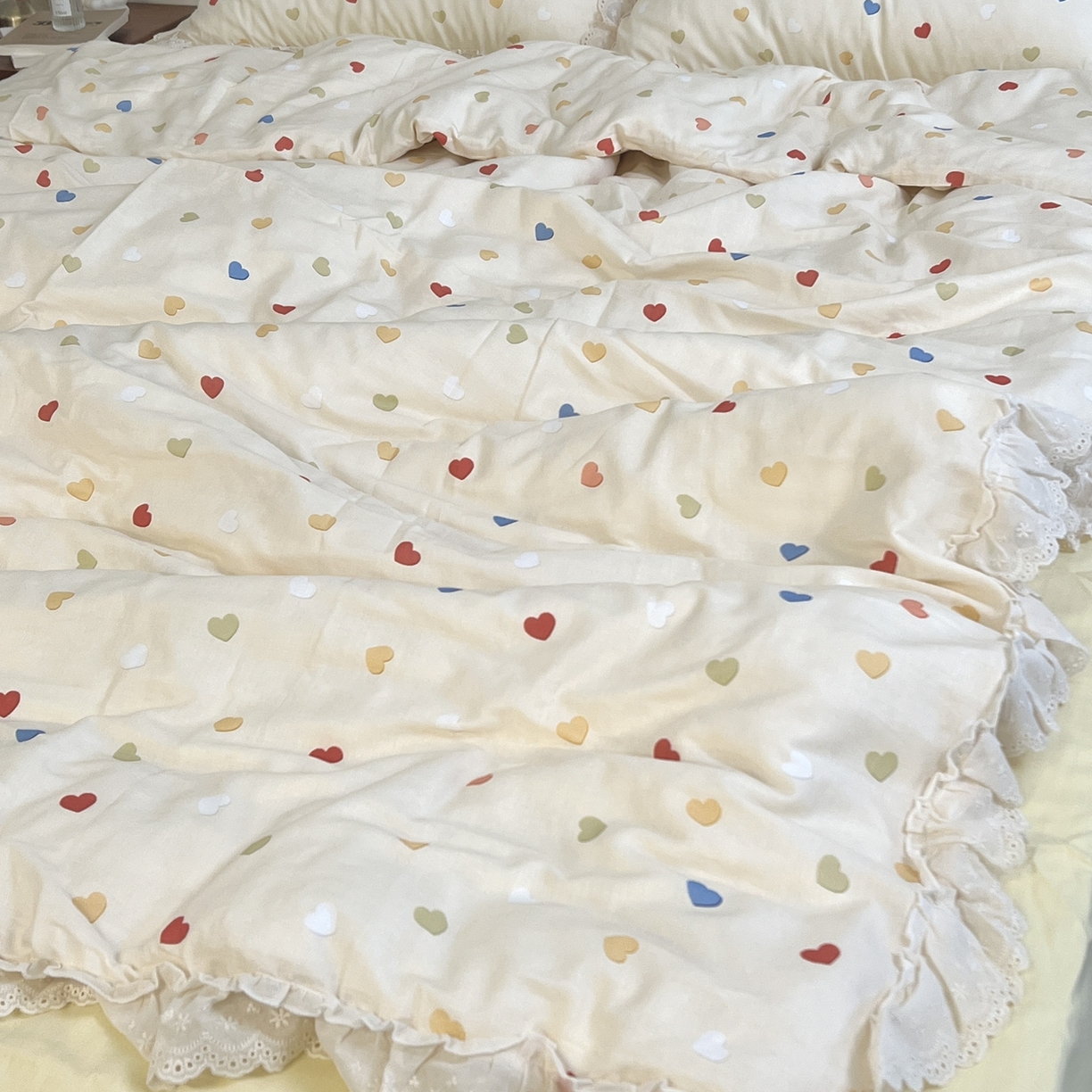 荣轩家居 2026新款韩式浪漫花边工艺款全棉纯棉双层纱四件套（铺床版） 小甜心