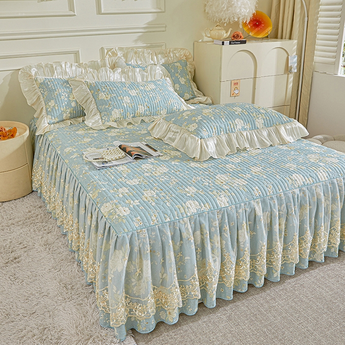 91家纺网 家纺一手货源 找家纺 （总）宜凡家纺 2026新款全棉法式夹棉床裙款三件套