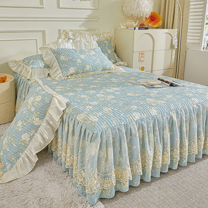 91家纺网 家纺一手货源 找家纺 （总）宜凡家纺 2026新款全棉法式夹棉床裙款三件套