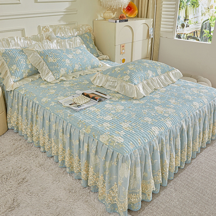 91家纺网 家纺一手货源 找家纺 （总）宜凡家纺 2026新款全棉法式夹棉床裙款三件套