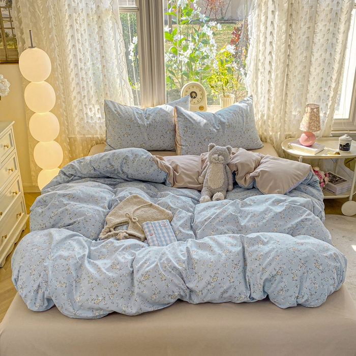 91家纺网 家纺一手货源 找家纺 豫见家纺 2026新款古法水洗仿棉云感纱四件套 晨露