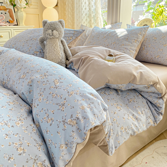 91家纺网 家纺一手货源 找家纺 豫见家纺 2026新款古法水洗仿棉云感纱四件套 晨露