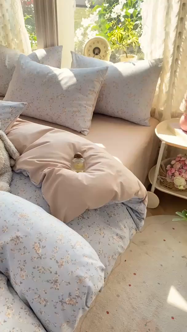 91家纺网 家纺一手货源 找家纺 豫见家纺 2026新款古法水洗仿棉云感纱四件套 晨露