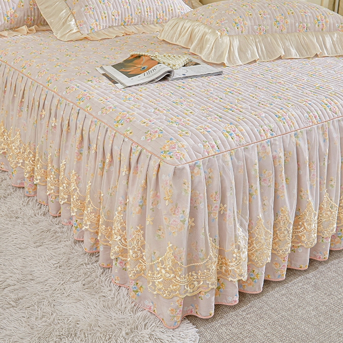 91家纺网 家纺一手货源 找家纺 宜凡家纺 2026新款全棉法式夹棉床裙款三件套 晴空