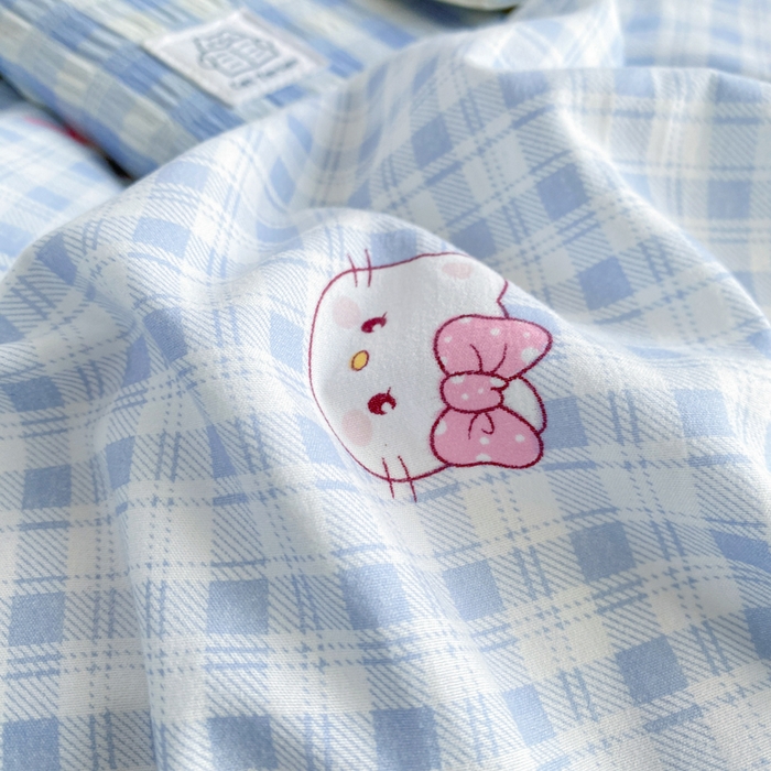 91家纺网 家纺一手货源 找家纺 豫见家纺 2026新款古法水洗仿棉云感纱四件套 乖巧KT-蓝