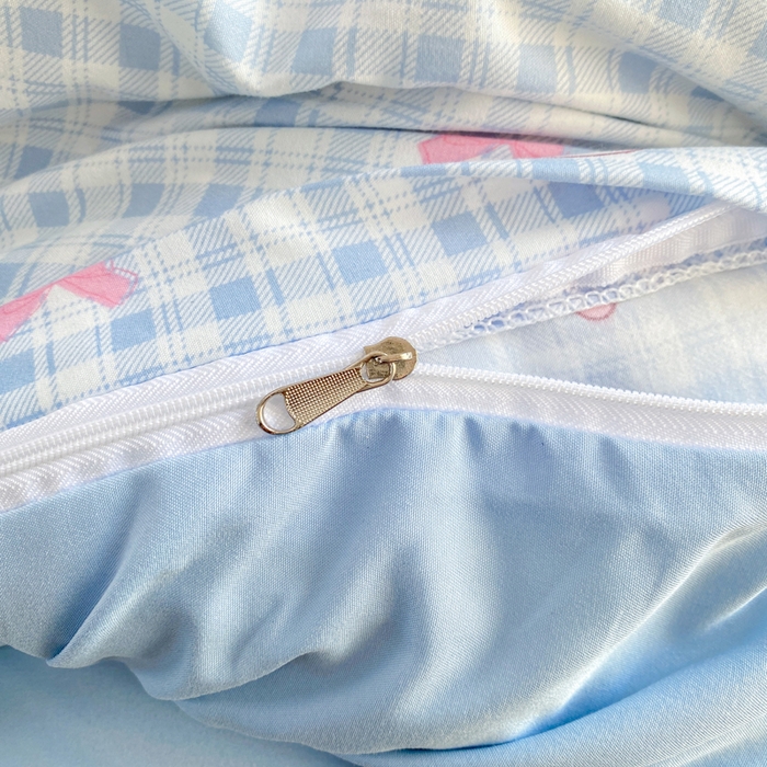 91家纺网 家纺一手货源 找家纺 豫见家纺 2026新款古法水洗仿棉云感纱四件套 乖巧KT-蓝