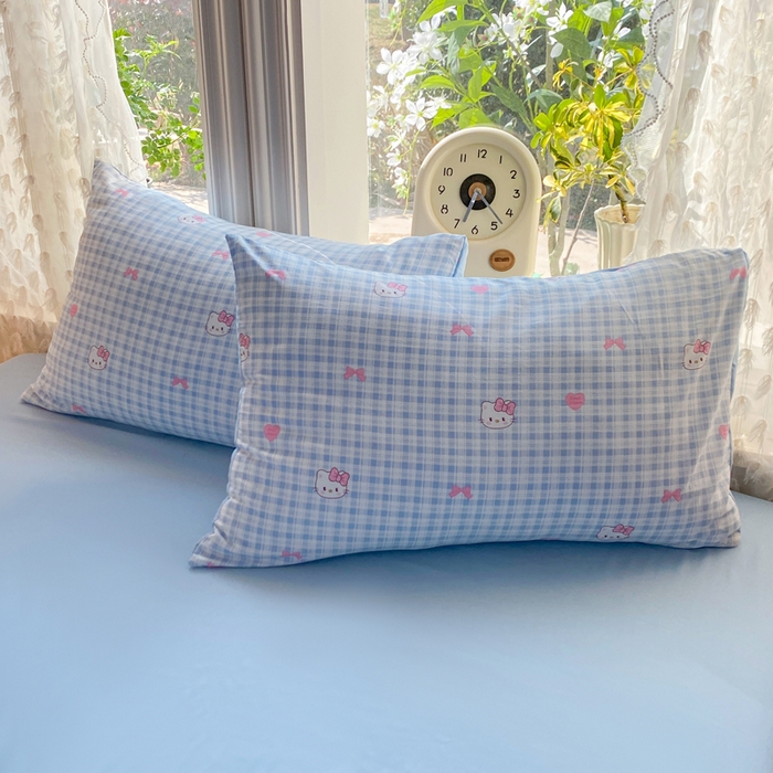 91家纺网 家纺一手货源 找家纺 豫见家纺 2026新款古法水洗仿棉云感纱四件套 乖巧KT-蓝