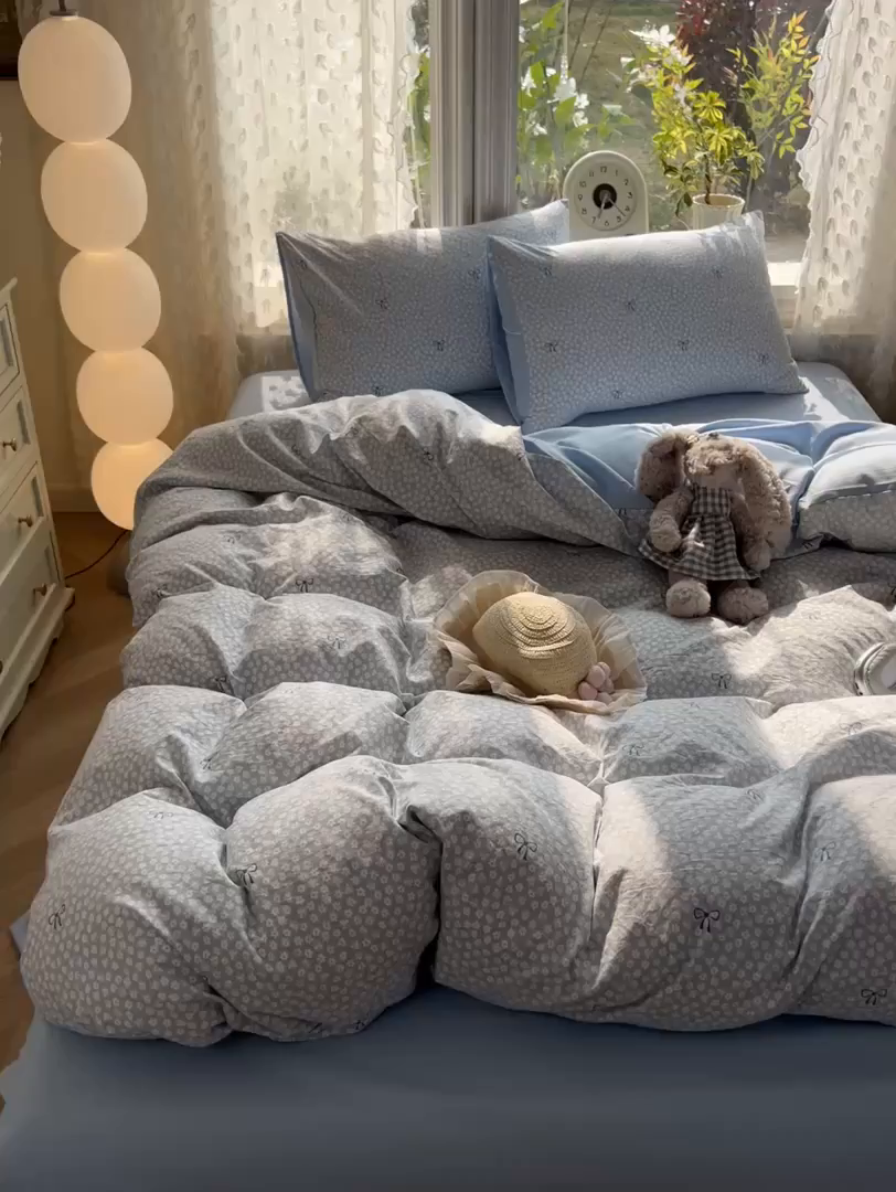 91家纺网 家纺一手货源 找家纺 豫见家纺 2026新款古法水洗仿棉云感纱四件套 赫莲娜