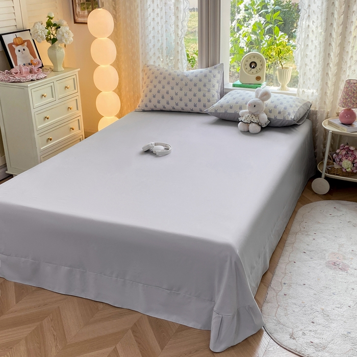 91家纺网 家纺一手货源 找家纺 豫见家纺 2026新款古法水洗仿棉云感纱四件套 吉米兔-灰