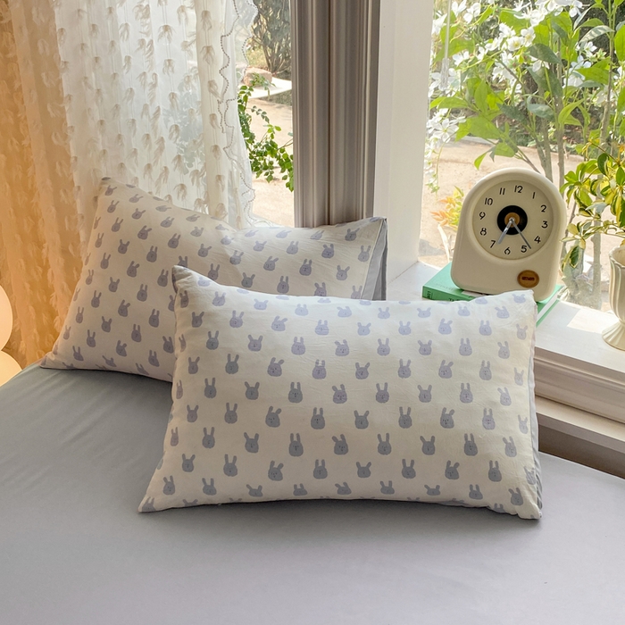 91家纺网 家纺一手货源 找家纺 豫见家纺 2026新款古法水洗仿棉云感纱四件套 吉米兔-灰