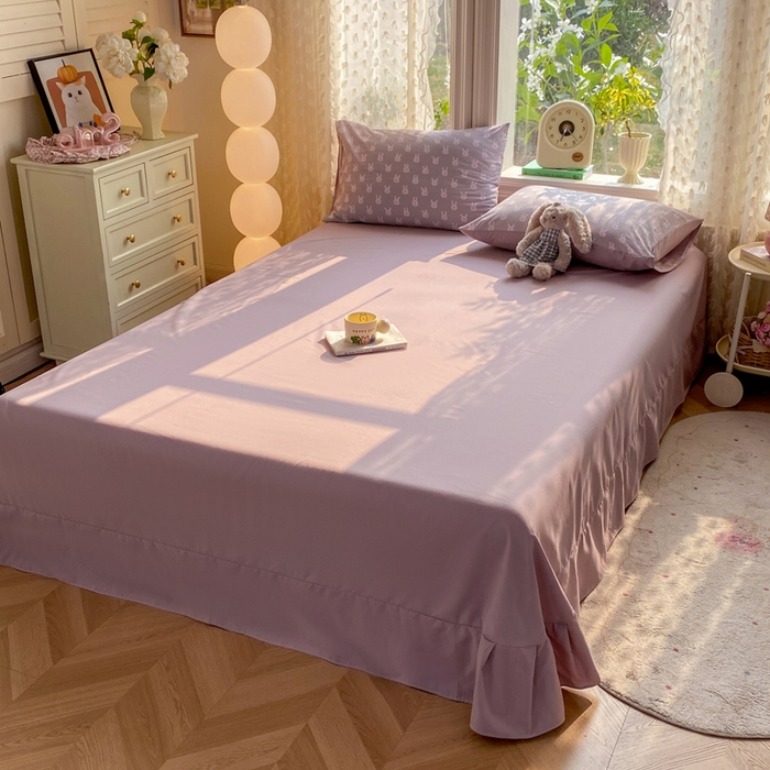 91家纺网 家纺一手货源 找家纺 豫见家纺 2026新款古法水洗仿棉云感纱四件套 吉米兔-紫