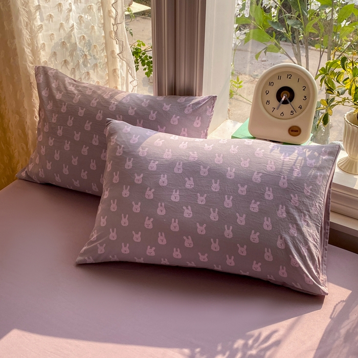 91家纺网 家纺一手货源 找家纺 豫见家纺 2026新款古法水洗仿棉云感纱四件套 吉米兔-紫