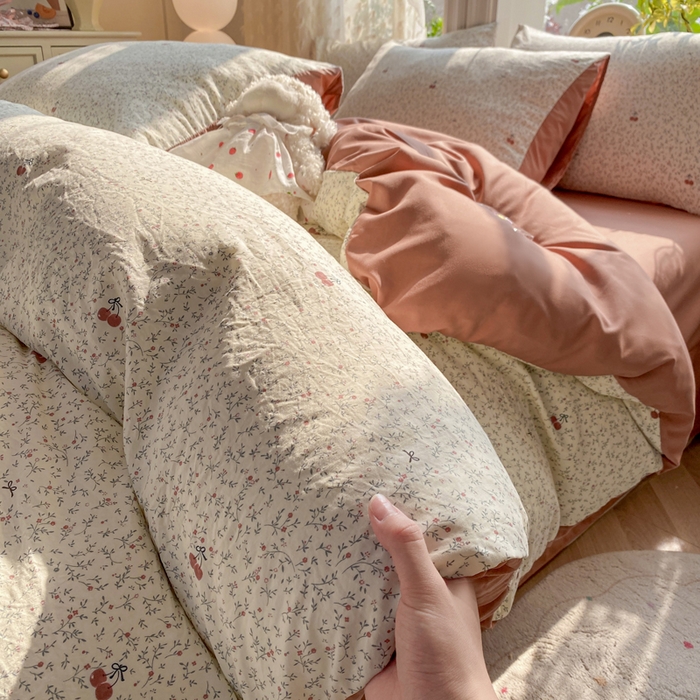 豫见家纺 2026新款古法水洗仿棉云感纱四件套 浆果