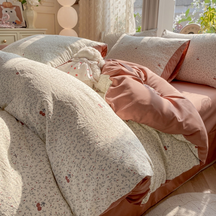 91家纺网 家纺一手货源 找家纺 豫见家纺 2026新款古法水洗仿棉云感纱四件套 浆果