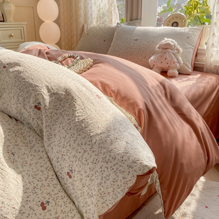 91家纺网 家纺一手货源 找家纺 豫见家纺 2026新款古法水洗仿棉云感纱四件套 浆果