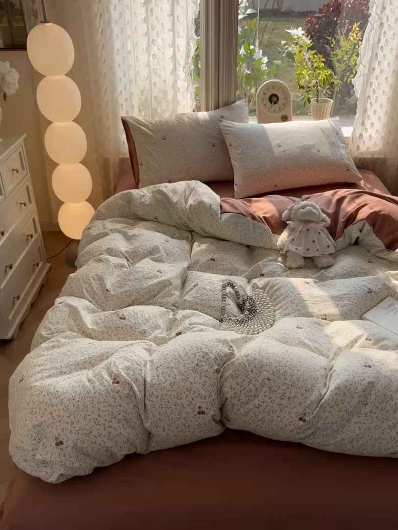 91家纺网 家纺一手货源 找家纺 豫见家纺 2026新款古法水洗仿棉云感纱四件套 浆果