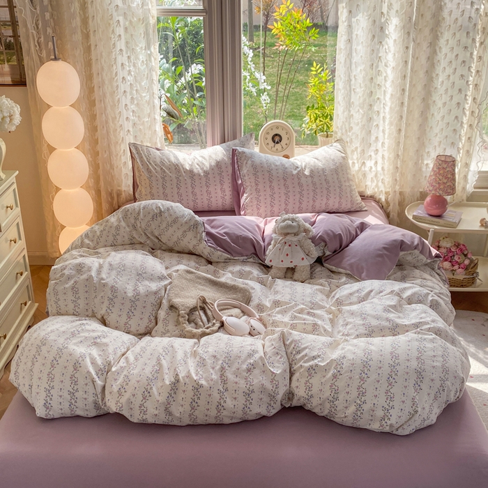 91家纺网 家纺一手货源 找家纺 豫见家纺 2026新款古法水洗仿棉云感纱四件套 兰枝玉树