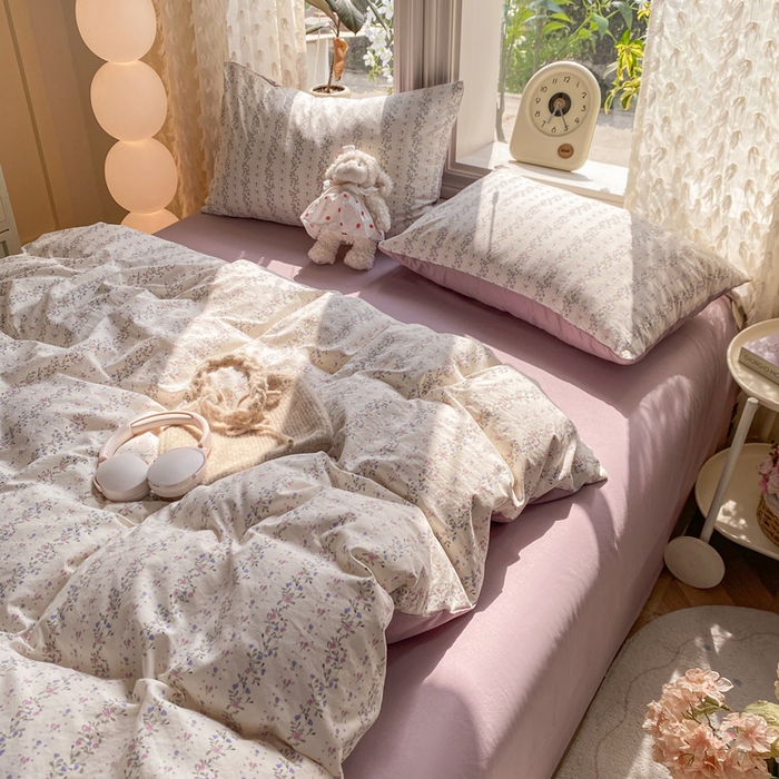 91家纺网 家纺一手货源 找家纺 豫见家纺 2026新款古法水洗仿棉云感纱四件套 兰枝玉树