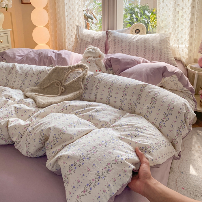 91家纺网 家纺一手货源 找家纺 豫见家纺 2026新款古法水洗仿棉云感纱四件套 兰枝玉树