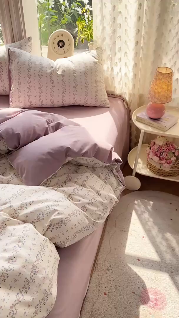 91家纺网 家纺一手货源 找家纺 豫见家纺 2026新款古法水洗仿棉云感纱四件套 兰枝玉树