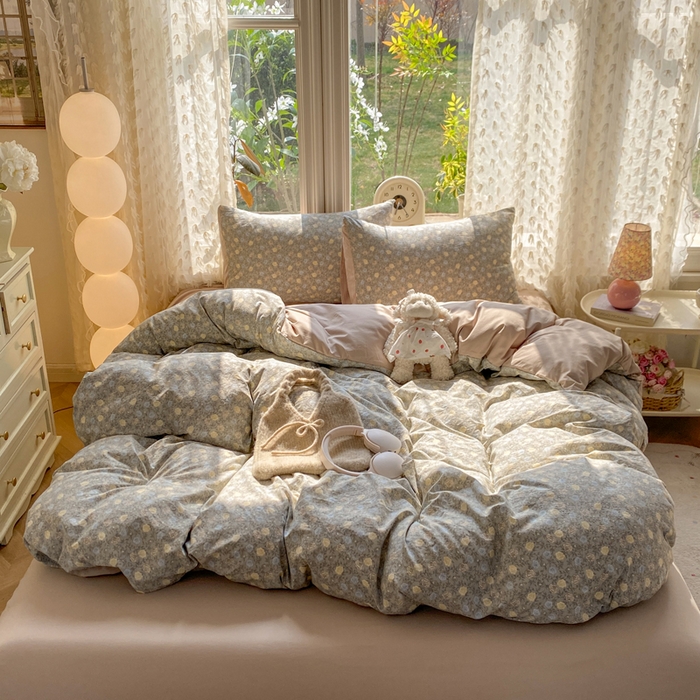 91家纺网 家纺一手货源 找家纺 豫见家纺 2026新款古法水洗仿棉云感纱四件套 梦屿