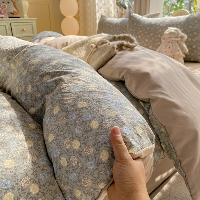 91家纺网 家纺一手货源 找家纺 豫见家纺 2026新款古法水洗仿棉云感纱四件套 梦屿