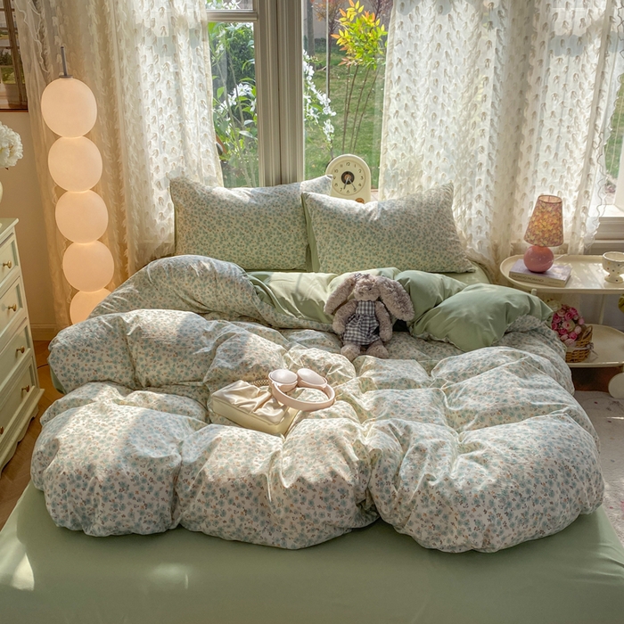 91家纺网 家纺一手货源 找家纺 豫见家纺 2026新款古法水洗仿棉云感纱四件套 秘密花园