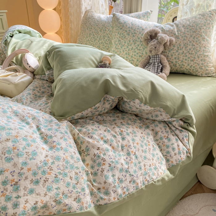 91家纺网 家纺一手货源 找家纺 豫见家纺 2026新款古法水洗仿棉云感纱四件套 秘密花园