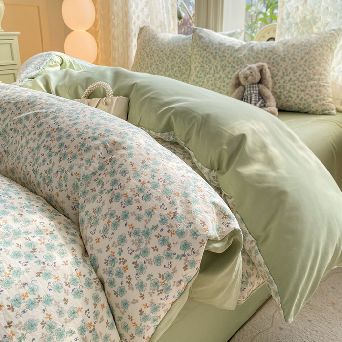 91家纺网 家纺一手货源 找家纺 豫见家纺 2026新款古法水洗仿棉云感纱四件套 秘密花园