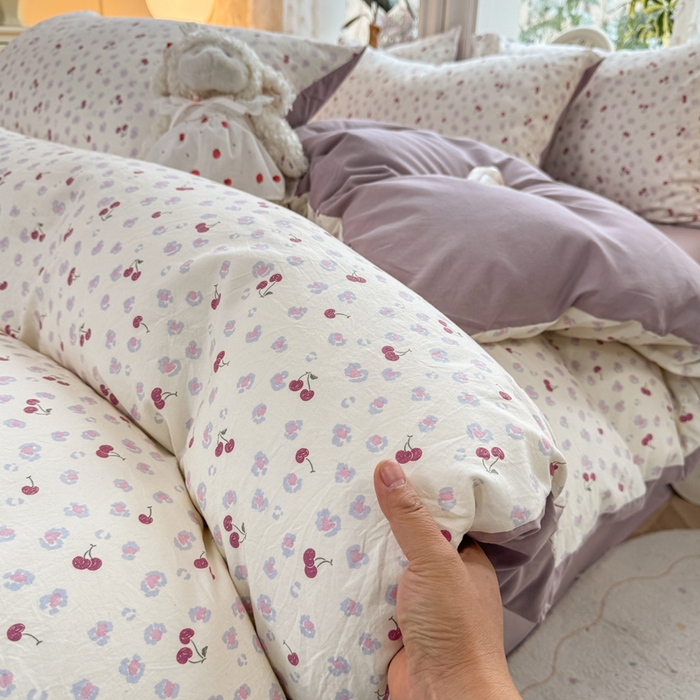 豫见家纺 2026新款古法水洗仿棉云感纱四件套 蜜恋樱桃