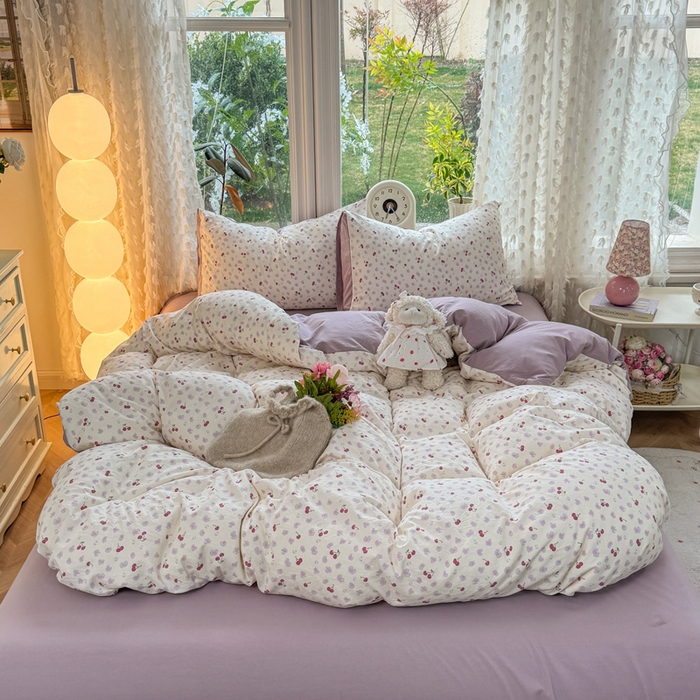 91家纺网 家纺一手货源 找家纺 豫见家纺 2026新款古法水洗仿棉云感纱四件套 蜜恋樱桃