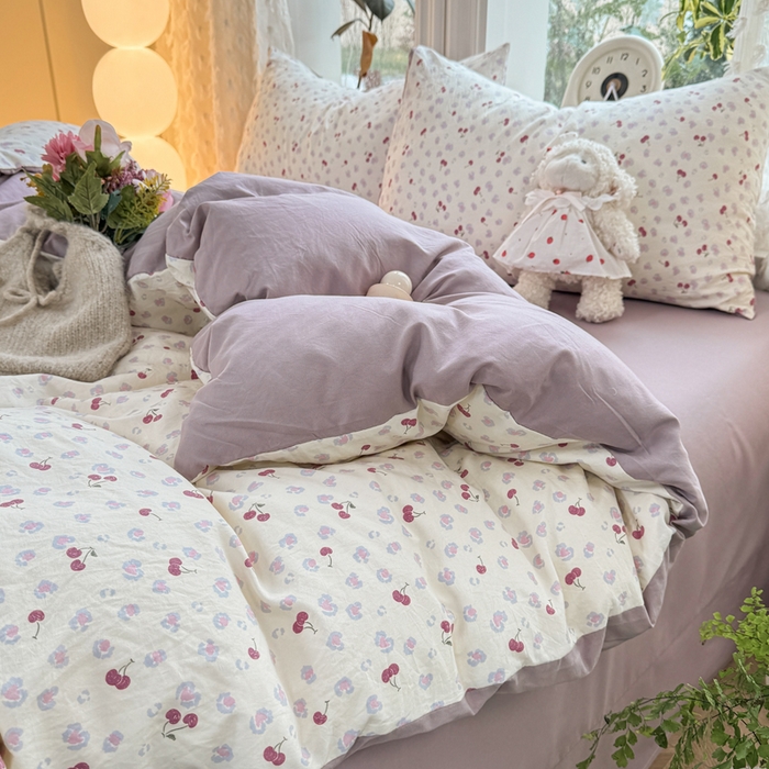 91家纺网 家纺一手货源 找家纺 豫见家纺 2026新款古法水洗仿棉云感纱四件套 蜜恋樱桃