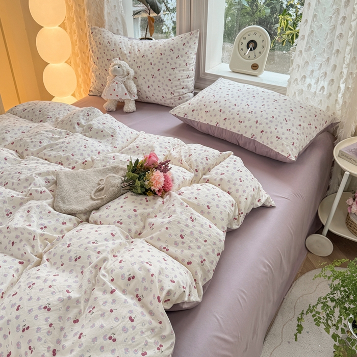 91家纺网 家纺一手货源 找家纺 豫见家纺 2026新款古法水洗仿棉云感纱四件套 蜜恋樱桃