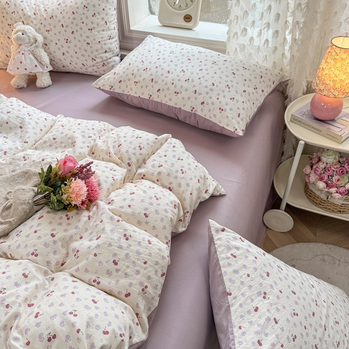 91家纺网 家纺一手货源 找家纺 豫见家纺 2026新款古法水洗仿棉云感纱四件套 蜜恋樱桃