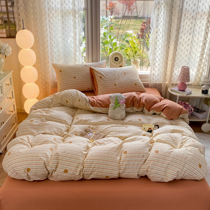 91家纺网 家纺一手货源 找家纺 豫见家纺 2026新款古法水洗仿棉云感纱四件套 南瓜派