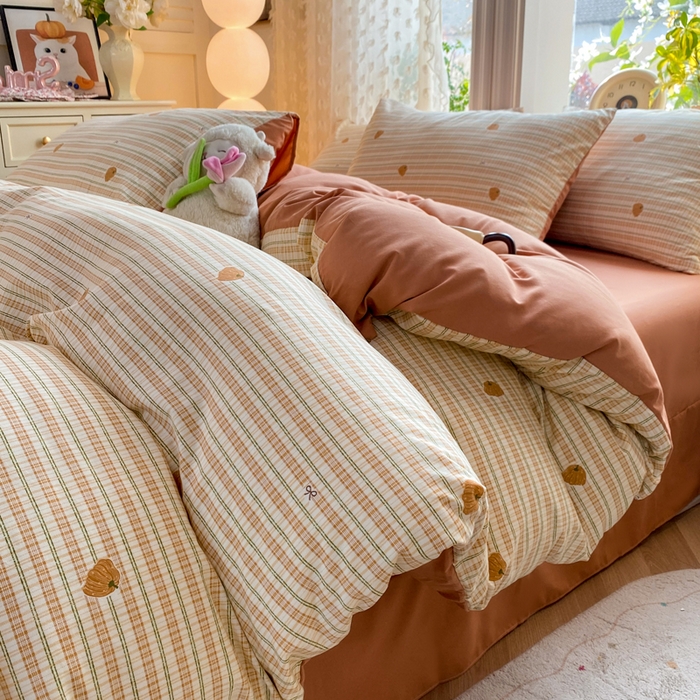 91家纺网 家纺一手货源 找家纺 豫见家纺 2026新款古法水洗仿棉云感纱四件套 南瓜派