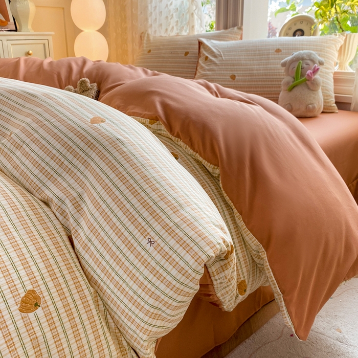 91家纺网 家纺一手货源 找家纺 豫见家纺 2026新款古法水洗仿棉云感纱四件套 南瓜派