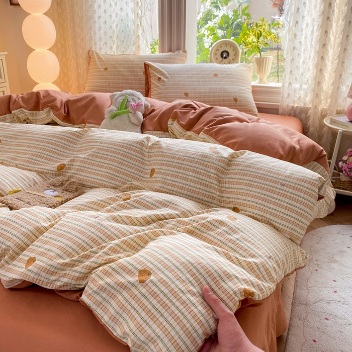 91家纺网 家纺一手货源 找家纺 豫见家纺 2026新款古法水洗仿棉云感纱四件套 南瓜派