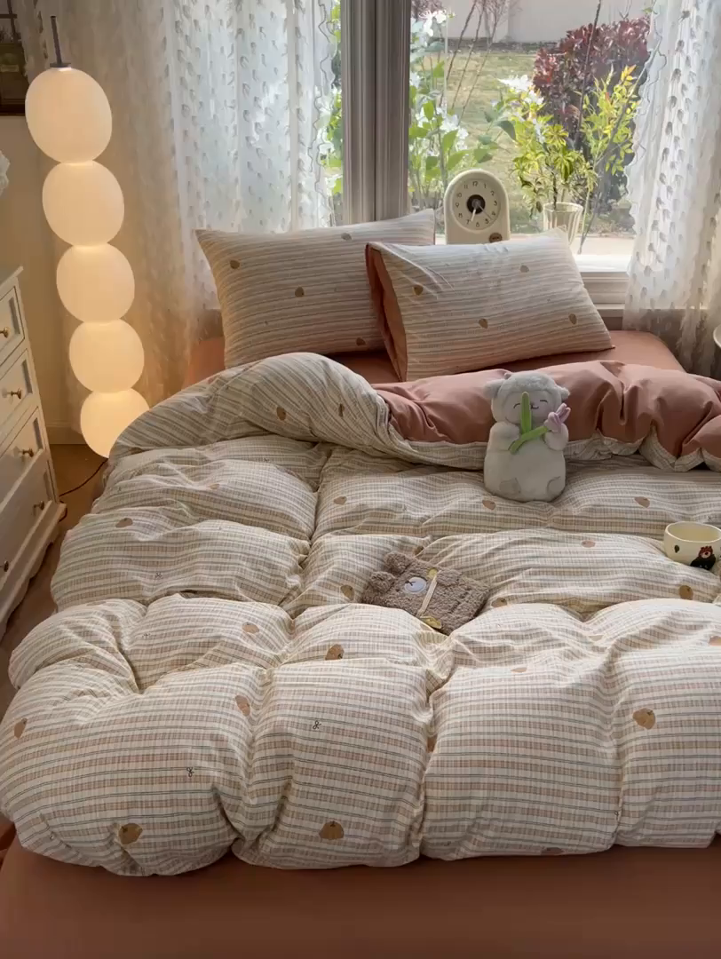 91家纺网 家纺一手货源 找家纺 豫见家纺 2026新款古法水洗仿棉云感纱四件套 南瓜派